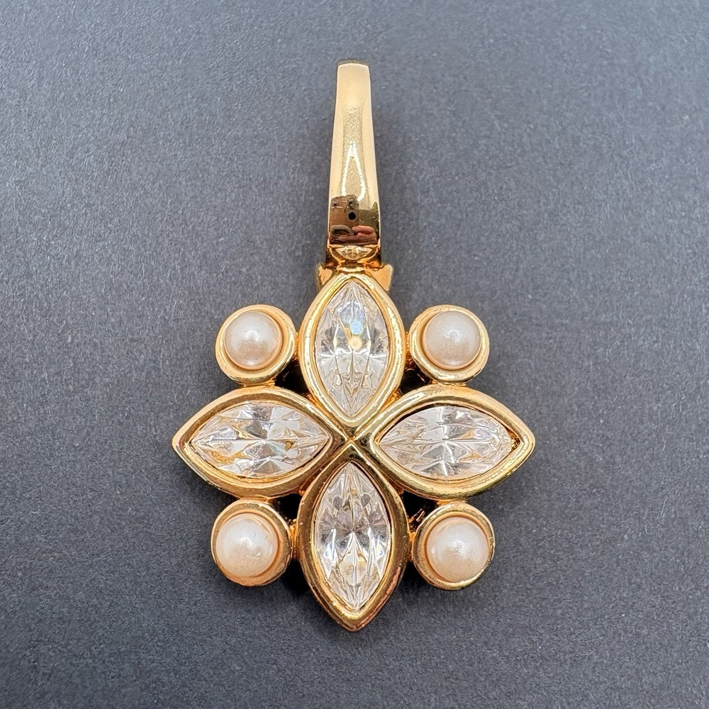 Vintage SAL Swarovski Snowflake Pendant Enhancer Crystal Faux Pearl Gold Tone